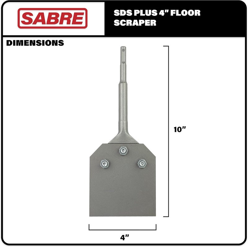 Sabre Tools 4 Inch SDS Plus Floor Scraper Tool Kit, Removes Thinset & Adhesives, Works with SDS-Plus Rotary Hammer (4" x 10") Tool, Extra Blade and Bolts - Image 2